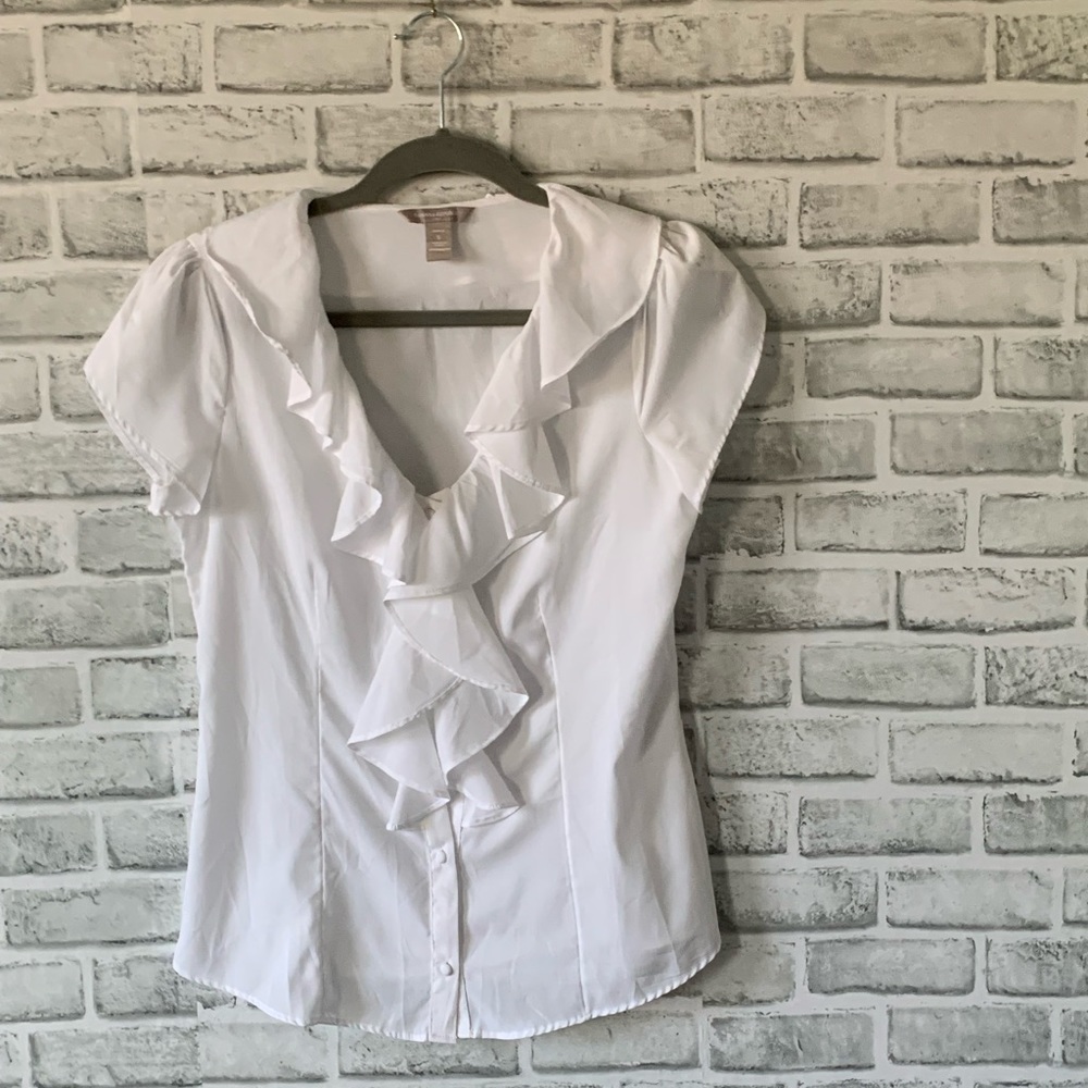 Banana Republic White Ruffled Top
